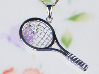 テニスラケット型ダイヤモンドプチネックレス(K18WG 0.05ct)